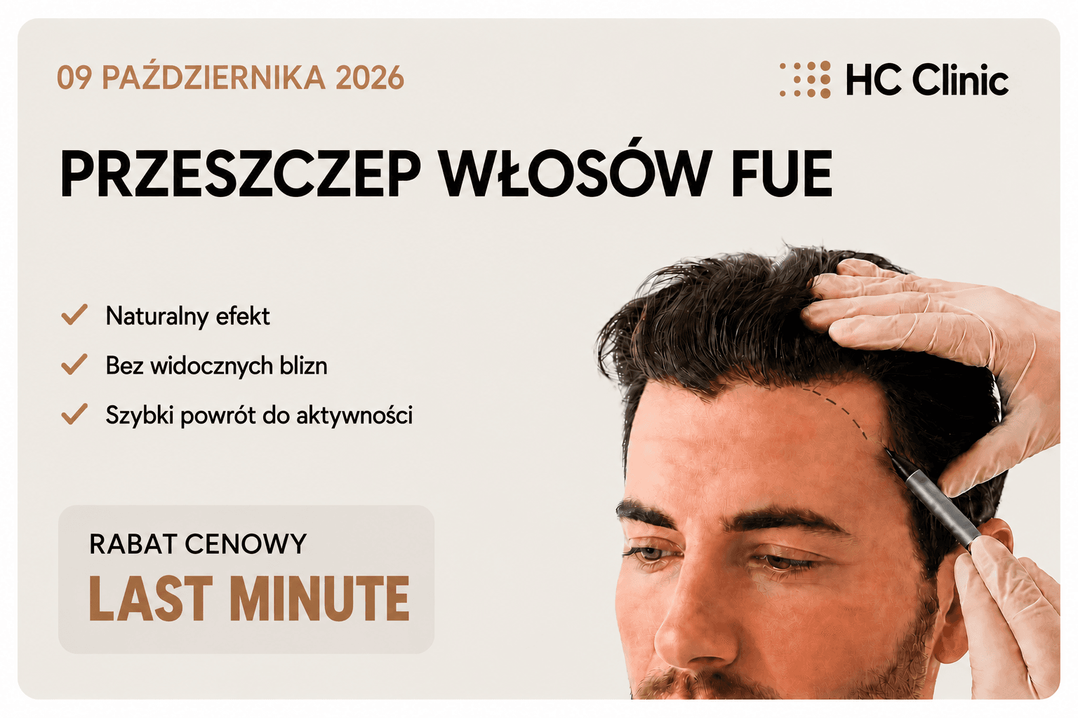 Grafika oferty last minute przeszczepu włosów w HC Clinic